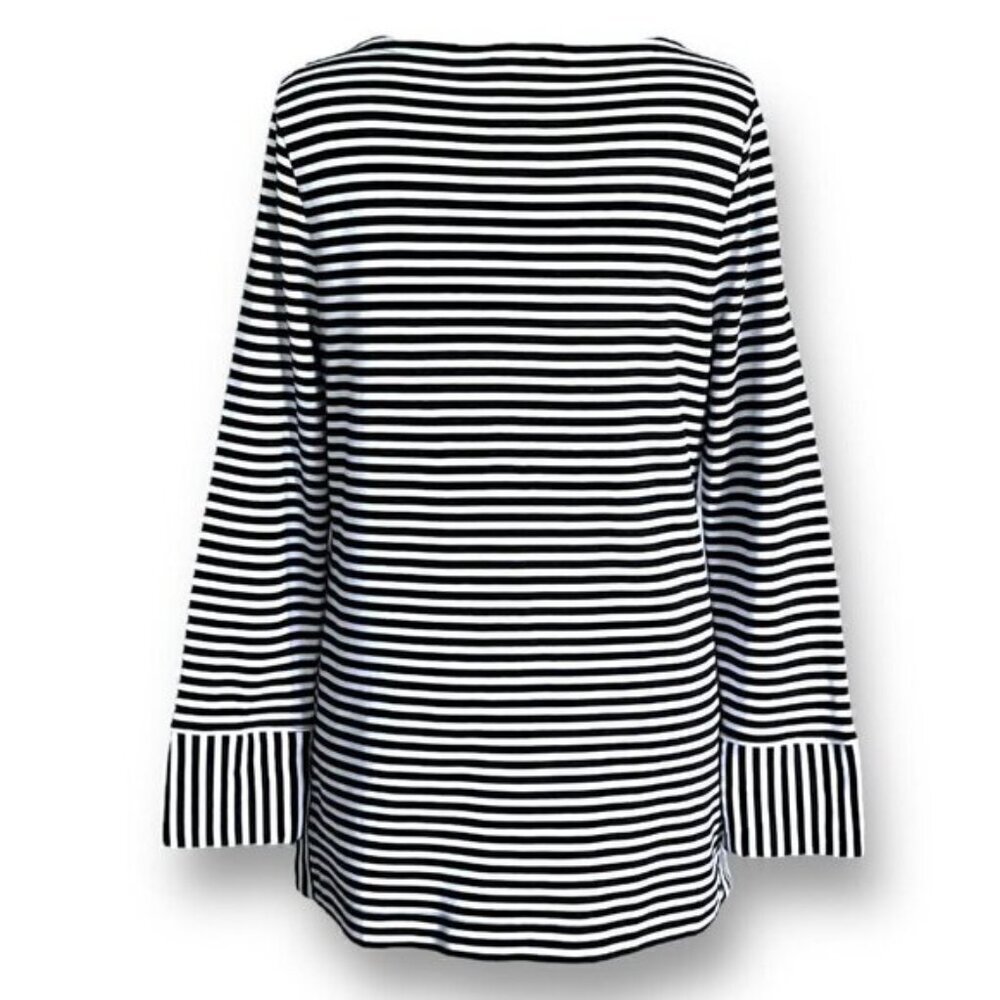 Talbots Womens Tunic Top Sz L Black White Stripe Cotton Pullover Blouse Nautical - Picture 5 of 6